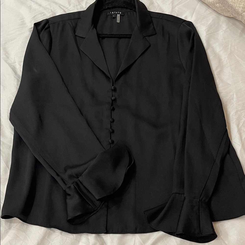1 State Black Satin Button Down Shirt